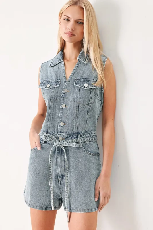 Weekend Blue Look Denim Romper made by Flying Tomato
