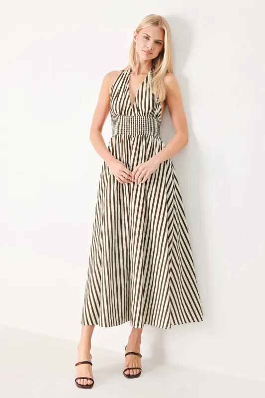 Vacation Line Strip Woven Midi Dress made by Flying Tomato