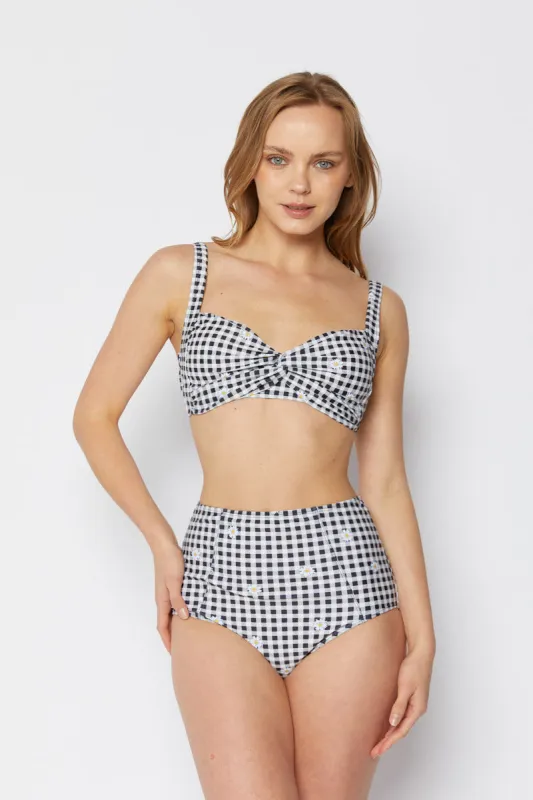 Marina West B2808 Bikini Set (Gingham Daisy Black) made by Zulily