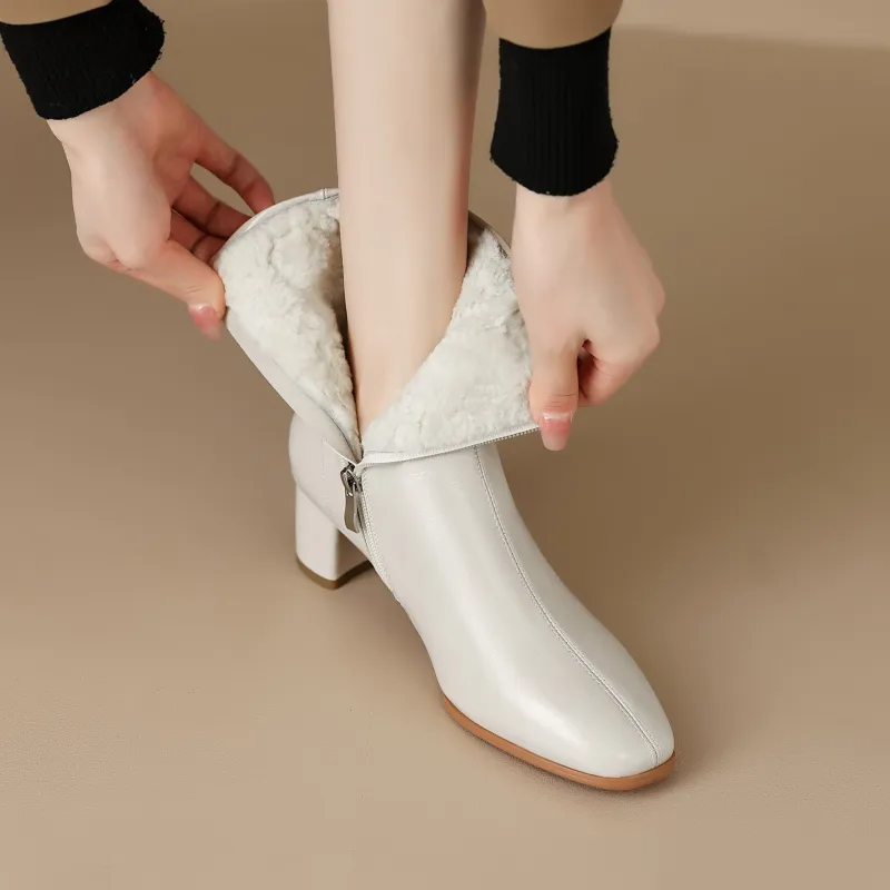 Women’s Short Fur Snow Boots – Chunky Mid-Heel Cotton Winter Boots made by Zulily