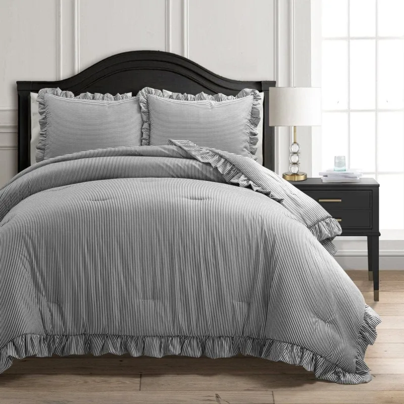 Farmhouse Stripe Reyna Ruffle Reversible Comforter 3 Piece Set made by Zulily