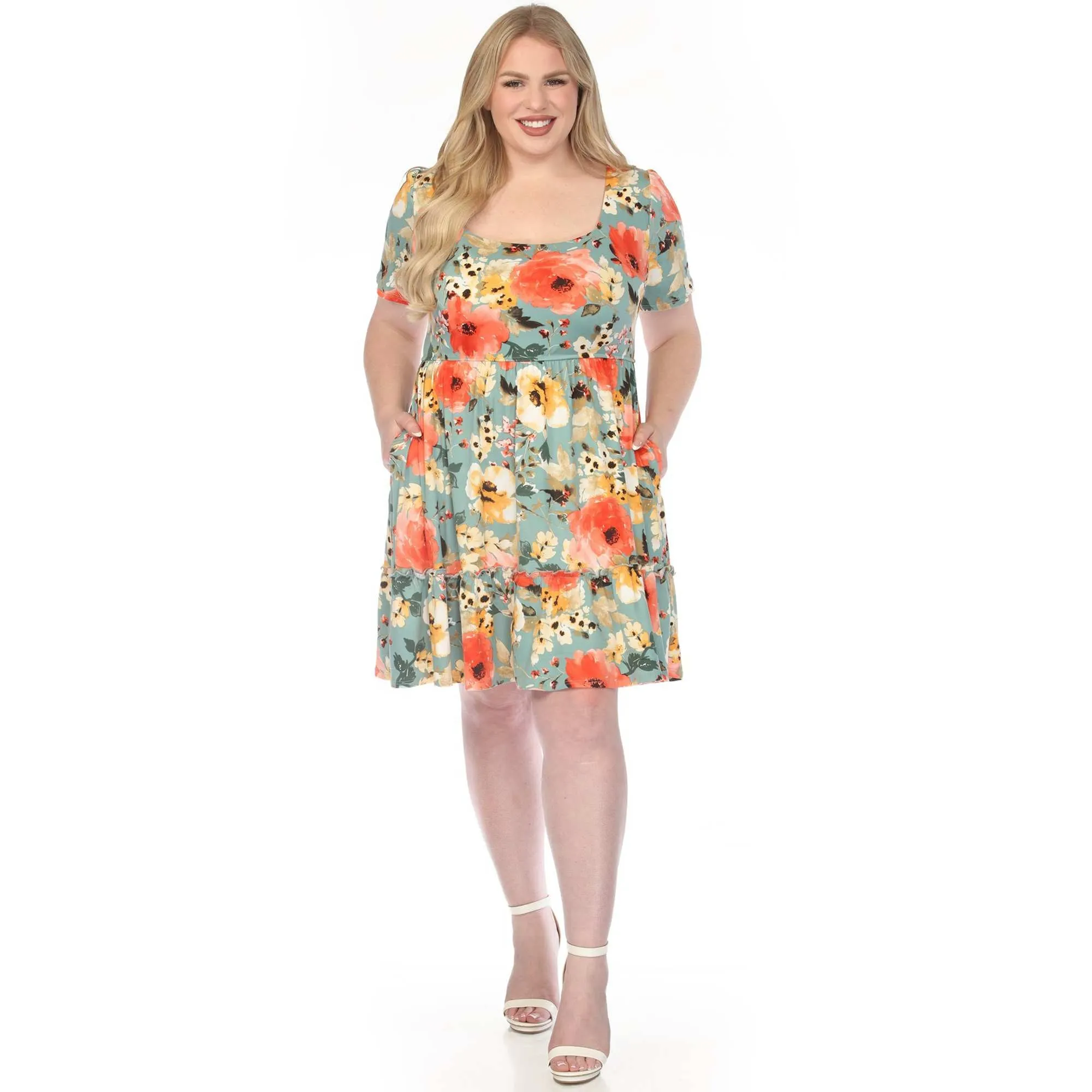 Women's Plus Size Square Neck Short Sleeve Floral Dress sold by Zulily product image thumbnail 2