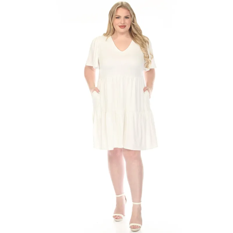 Women's Plus Size V-Neck Short Sleeve Dress made by White Mark
