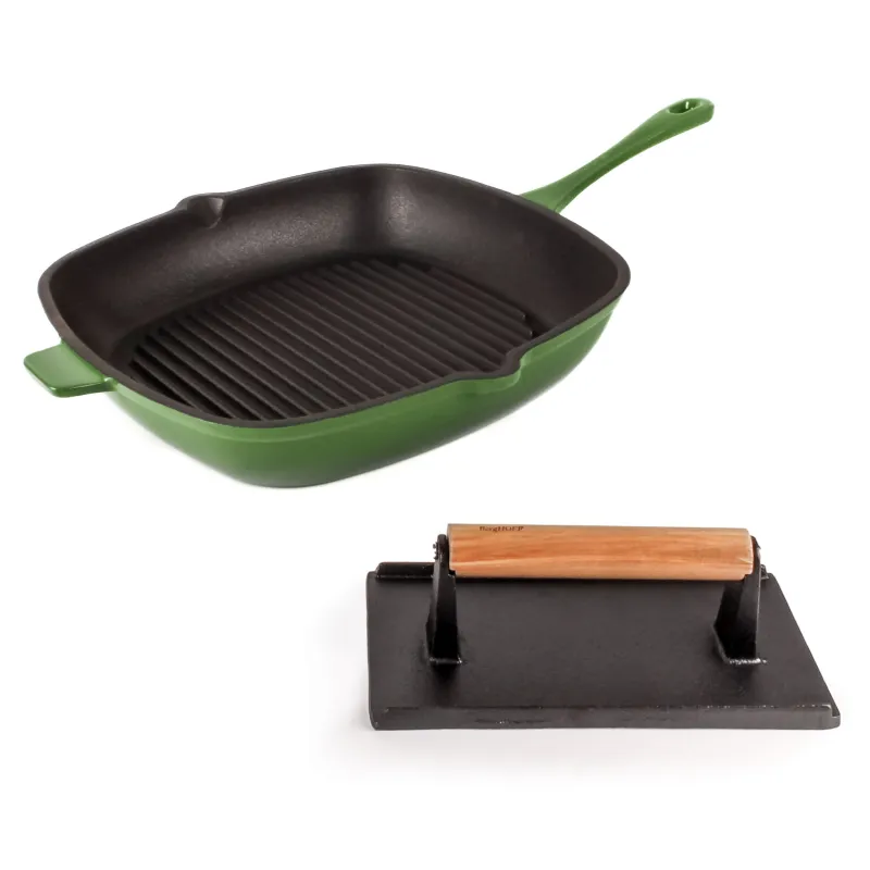 BergHOFF Neo 2pc Cast Iron 11" Grill Pan with Steak Press, Green made by Zulily