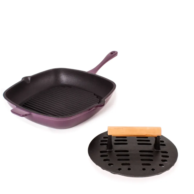 BergHOFF Neo 2pc Cast Iron 11" Grill Pan with Slotted Steak Press, Purple made by Zulily