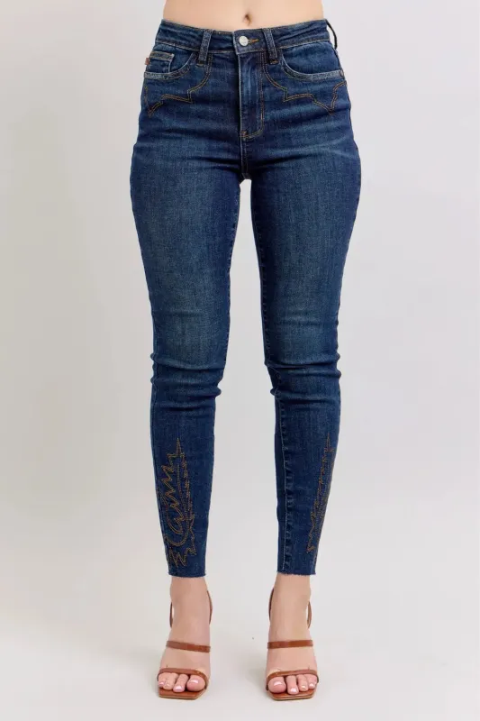Judy Blue Full Size Embroidered High Rise Skinny Jeans Plus Size made by Zulily