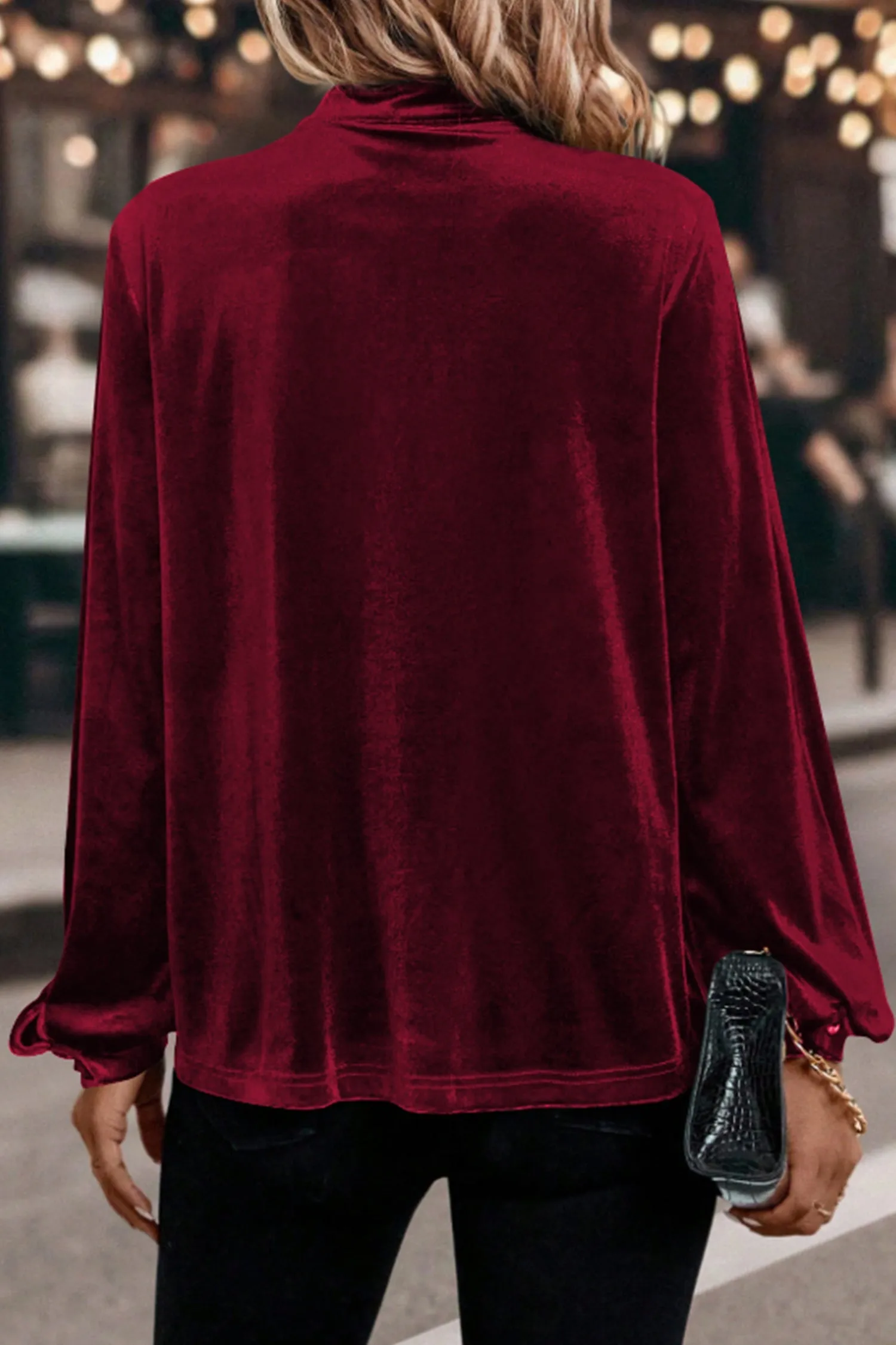 Red Dahlia Asymmetric Button Keyhole Neck Long Sleeve Velvet Blouse sold by Zulily product image thumbnail 2