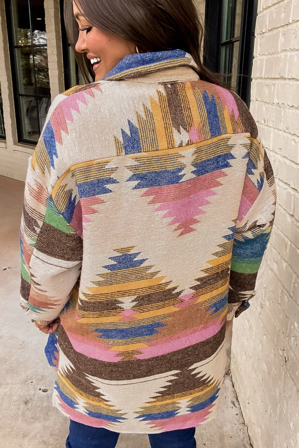 White Aztec Print Button Up Shacket sold by Zulily product image thumbnail 2