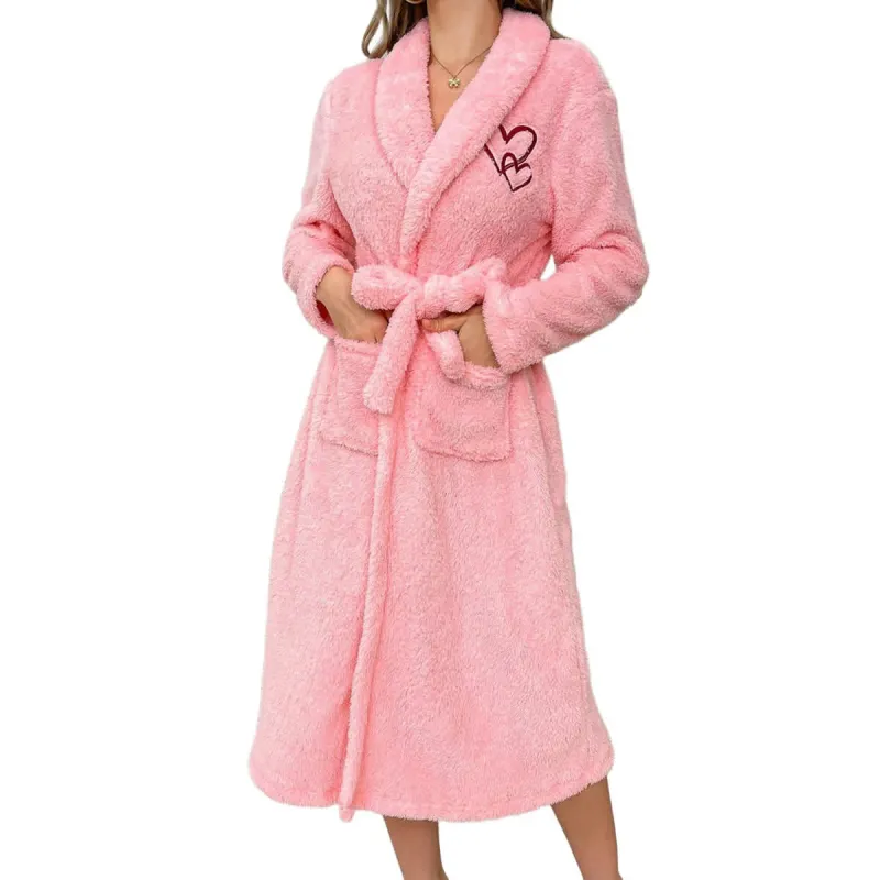Women's Plush Heart Embroidered Bathrobe made by Leo Rosi