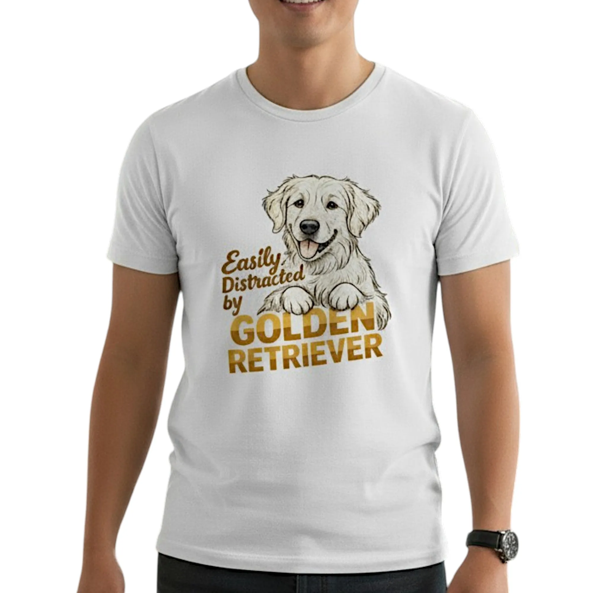 Easily Distracted By Golden Retriever Graphic T-Shirt Cotton Unisex Casual Dog Lover Wear sold by Zulily product image thumbnail 3