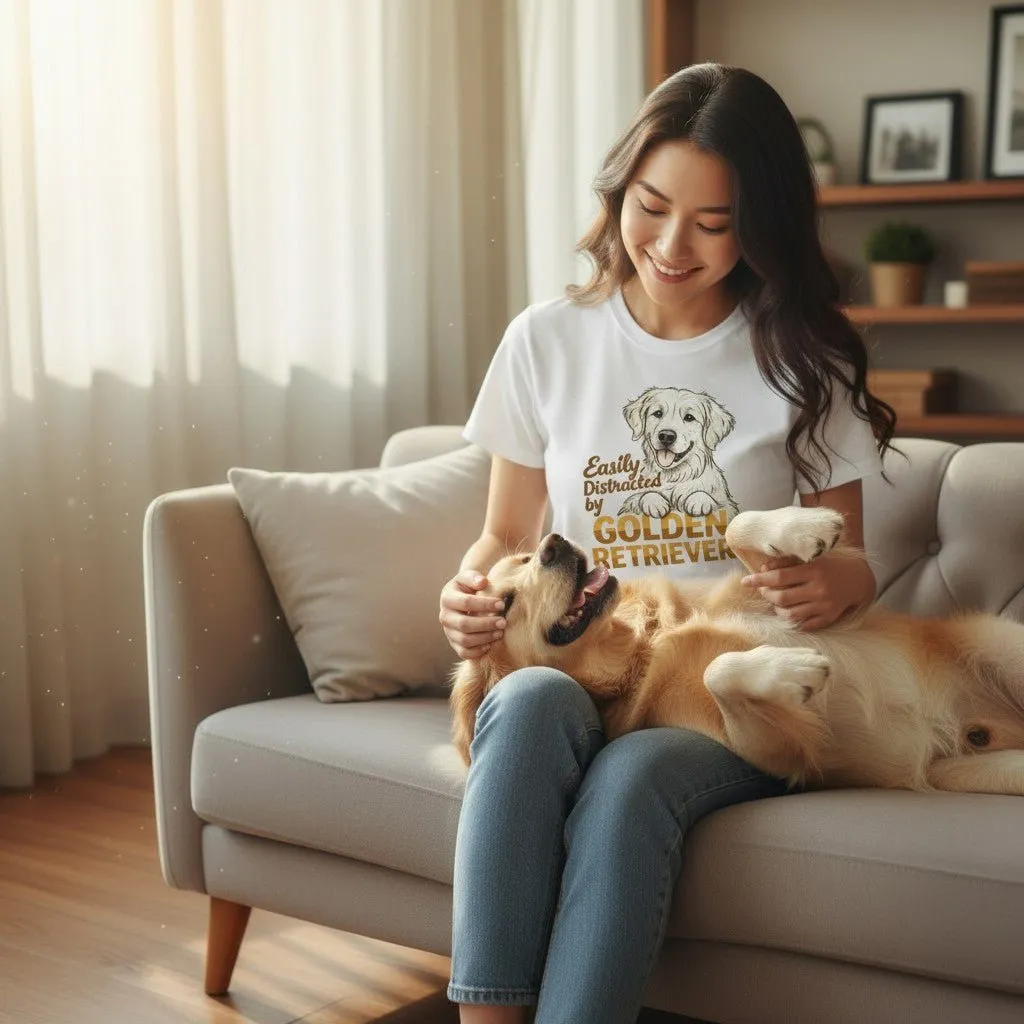 Easily Distracted By Golden Retriever Graphic T-Shirt Cotton Unisex Casual Dog Lover Wear sold by Zulily product image thumbnail 4