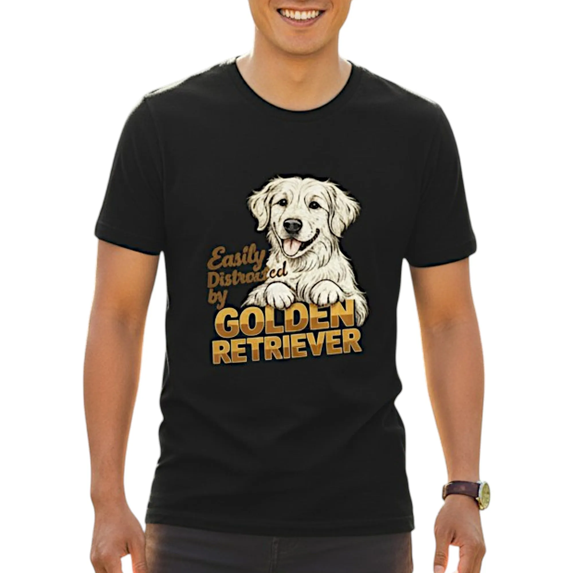 Easily Distracted By Golden Retriever Graphic T-Shirt Cotton Unisex Casual Dog Lover Wear sold by Zulily
