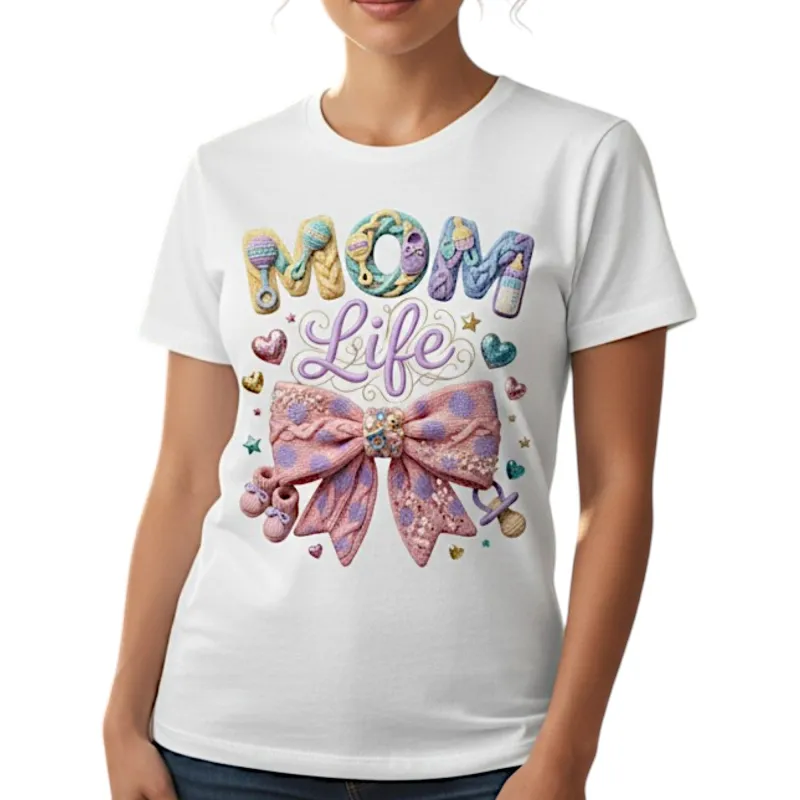 Mom Life Graphic T-Shirt 100% Cotton Pastel Bow Mothers Day Gift made by Zulily