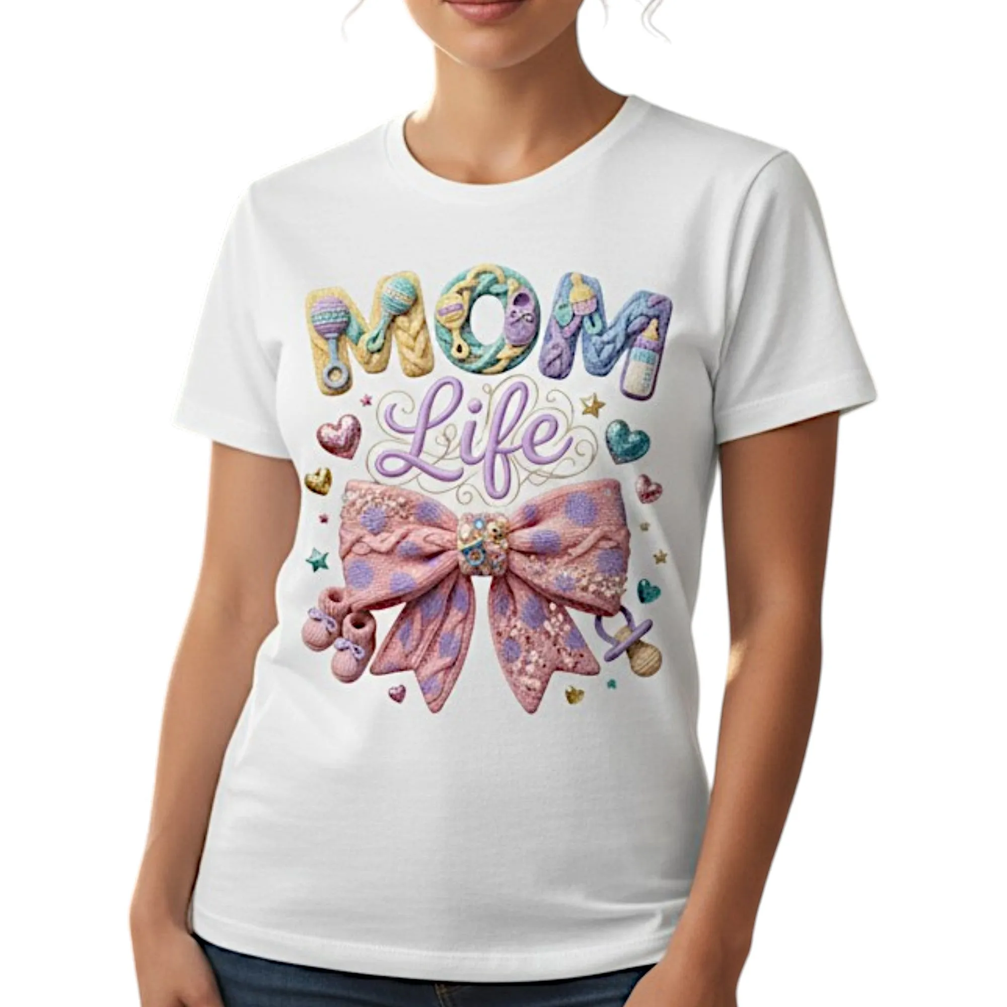 Mom Life Graphic T-Shirt 100% Cotton Pastel Bow Mothers Day Gift sold by Zulily
