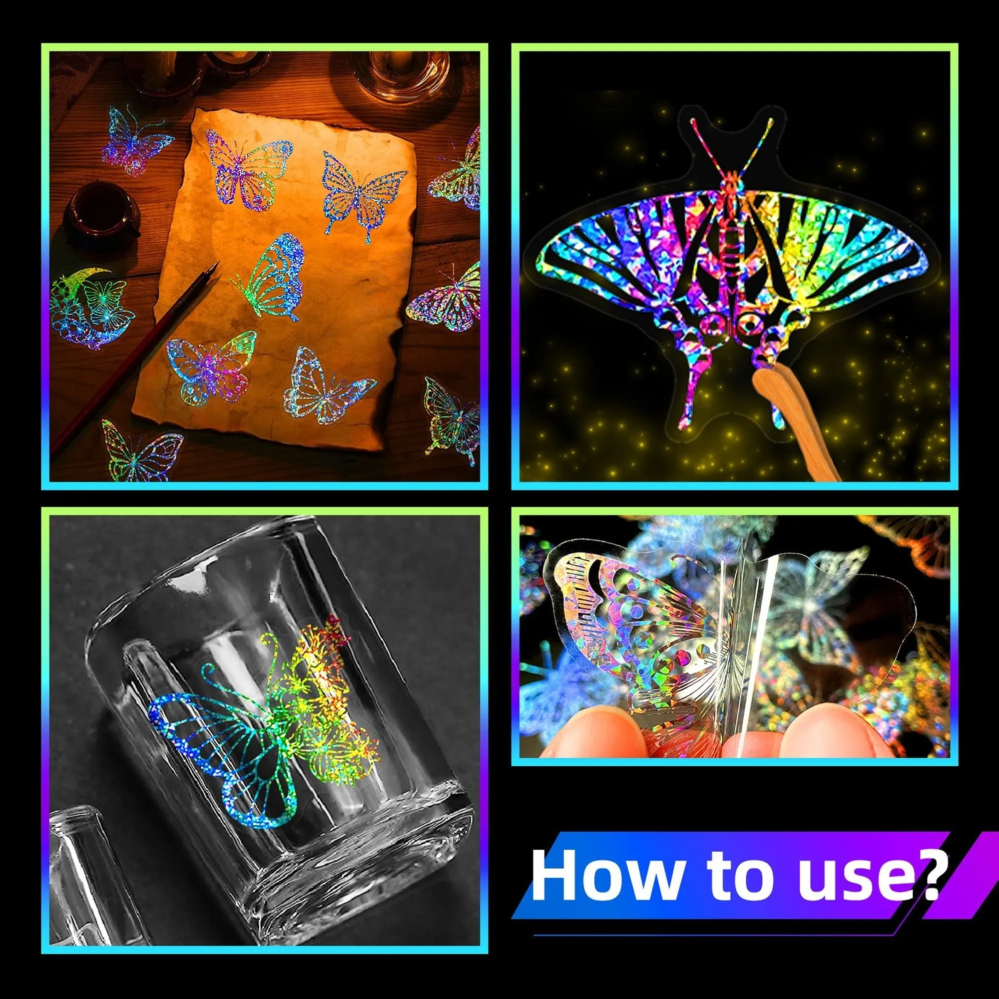 100pcs Butterfly Holographic Stickers – Waterproof Vinyl Set sold by Zulily product image thumbnail 3