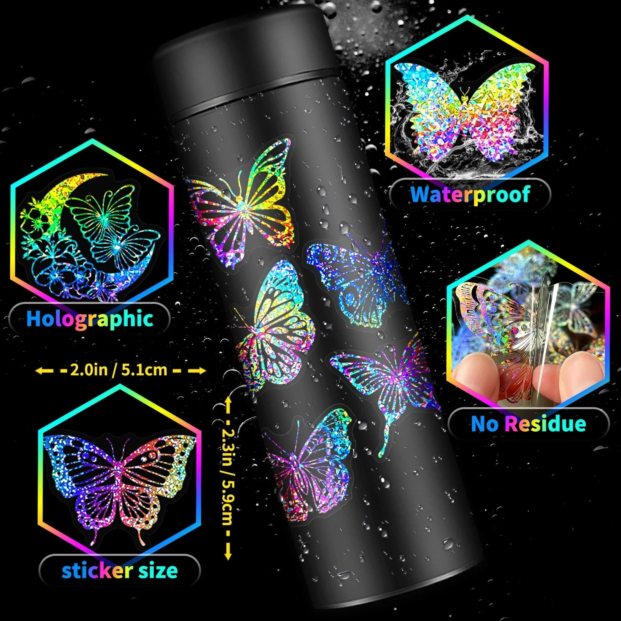 100pcs Butterfly Holographic Stickers – Waterproof Vinyl Set sold by Zulily product image thumbnail 5