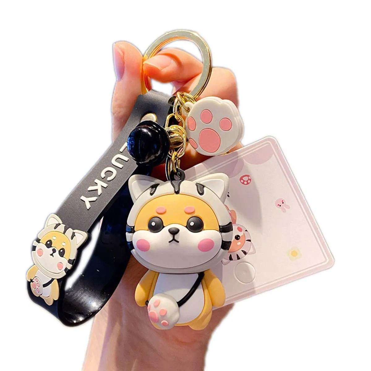 Cute Shiba Inu Keychain with Black Cat Design for Women sold by Zulily