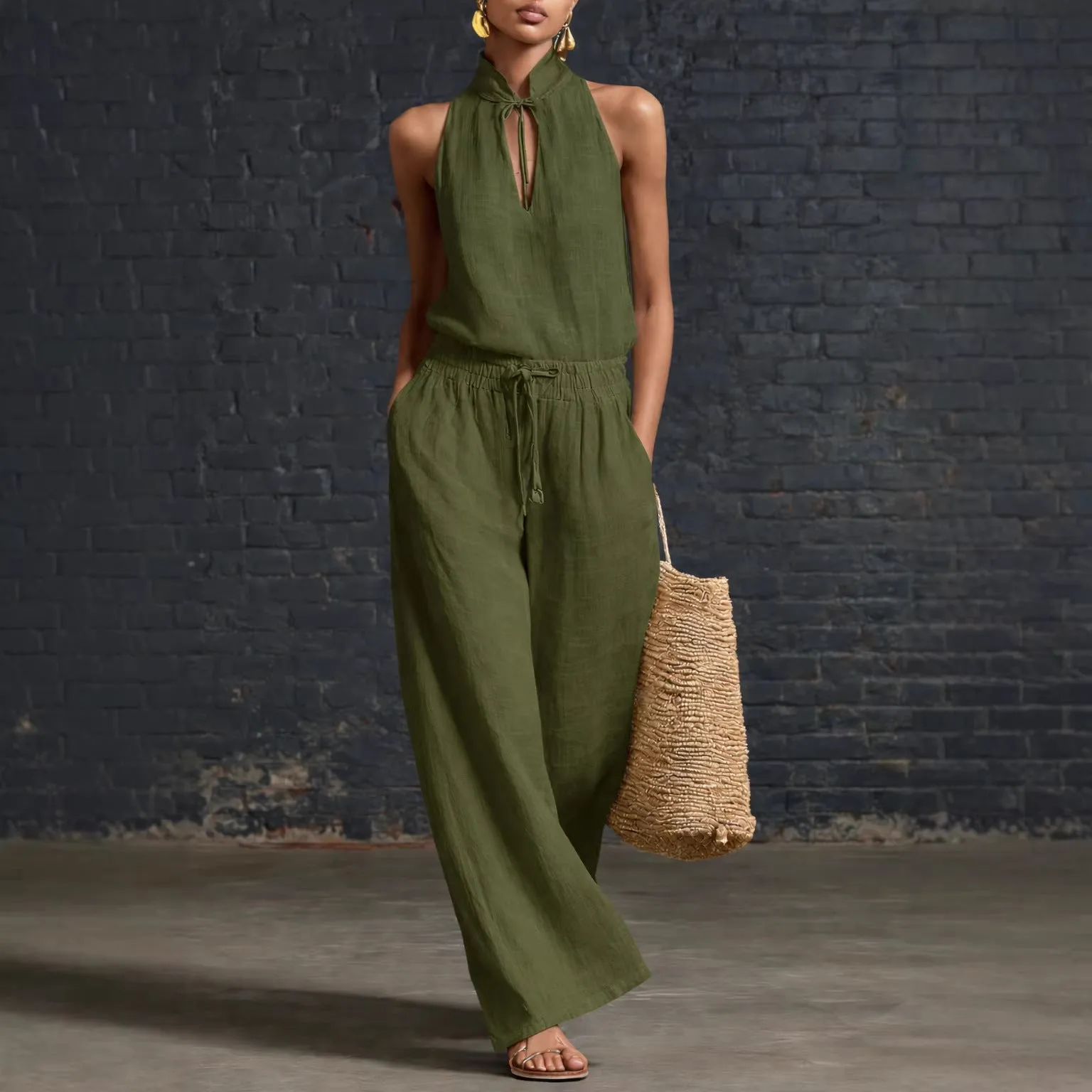 Women's Cotton Linen Sleeveless Top & Wide-Leg Pants Two-Piece Set sold by Zulily product image thumbnail 5