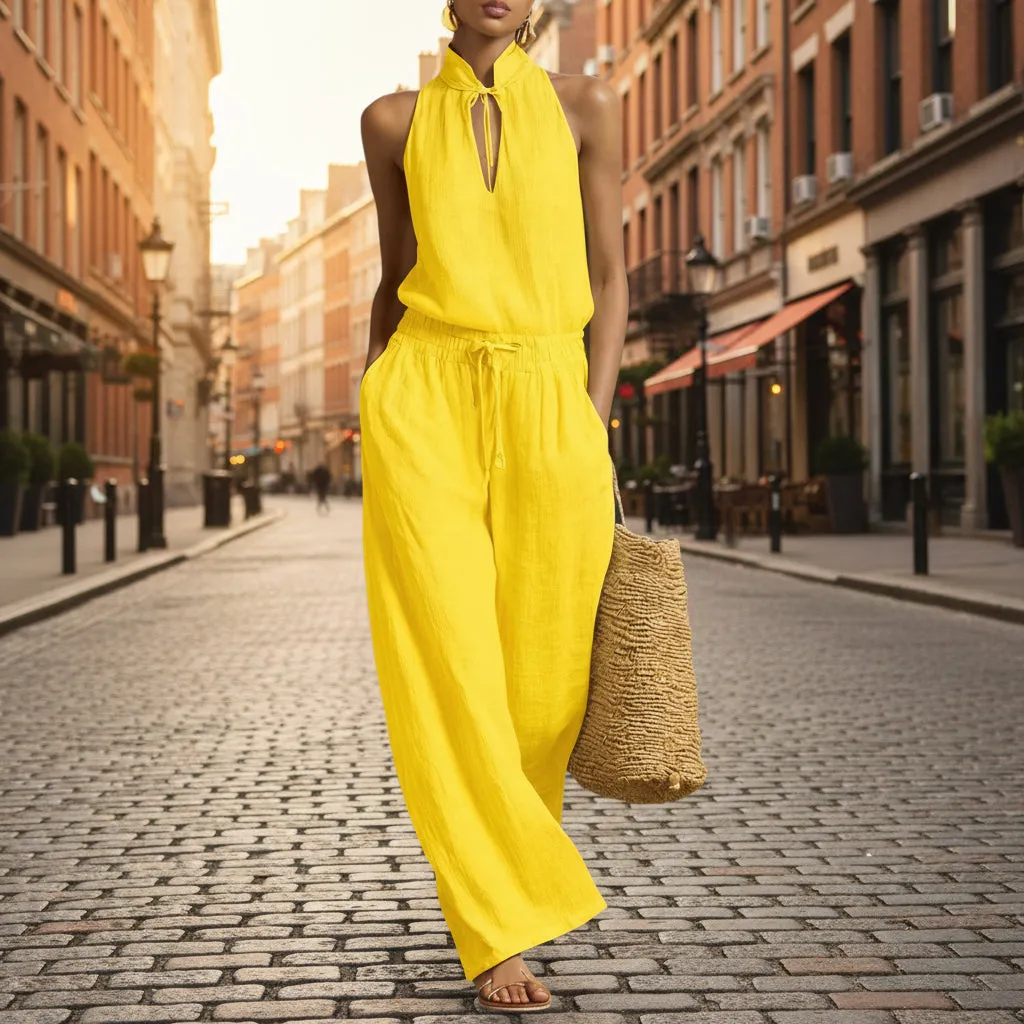Women's Cotton Linen Sleeveless Top & Wide-Leg Pants Two-Piece Set sold by Zulily product image thumbnail 3