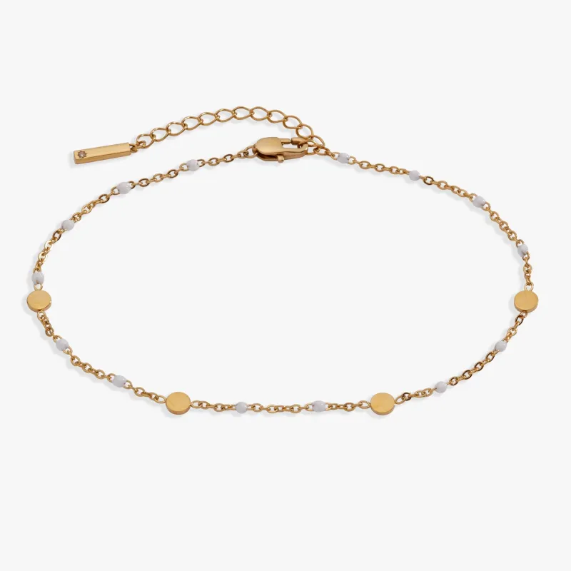 White Enameled Chain Coin Station Anklet made by Alex and Ani