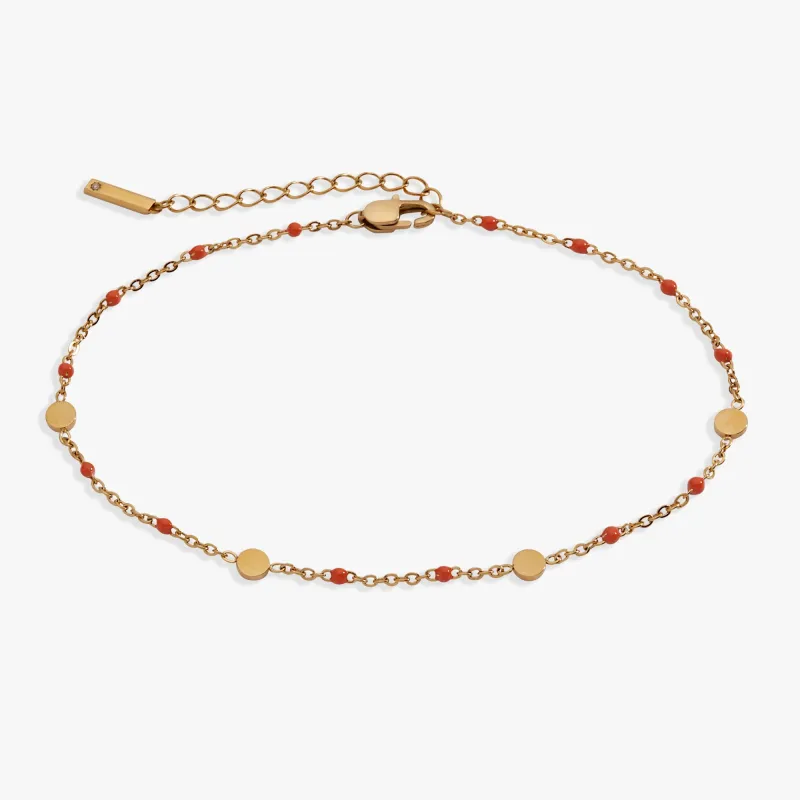 Coral Enameled Chain Coin Station Anklet made by Alex and Ani
