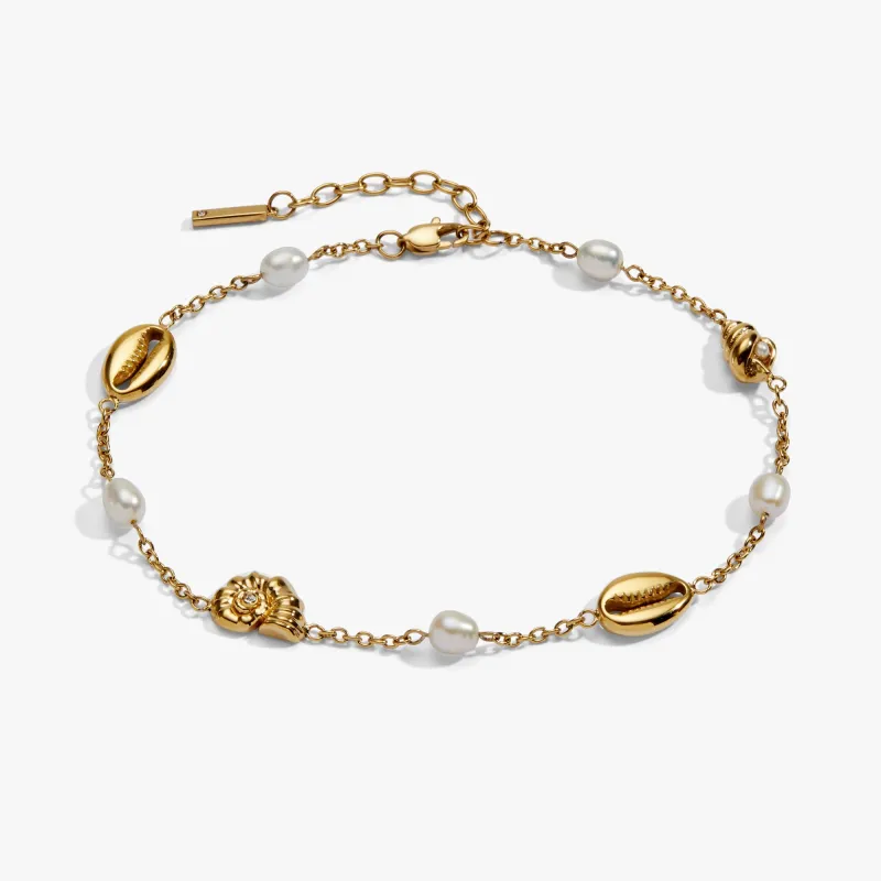 Seashell & Pearl Inline Charm Anklet made by Alex and Ani