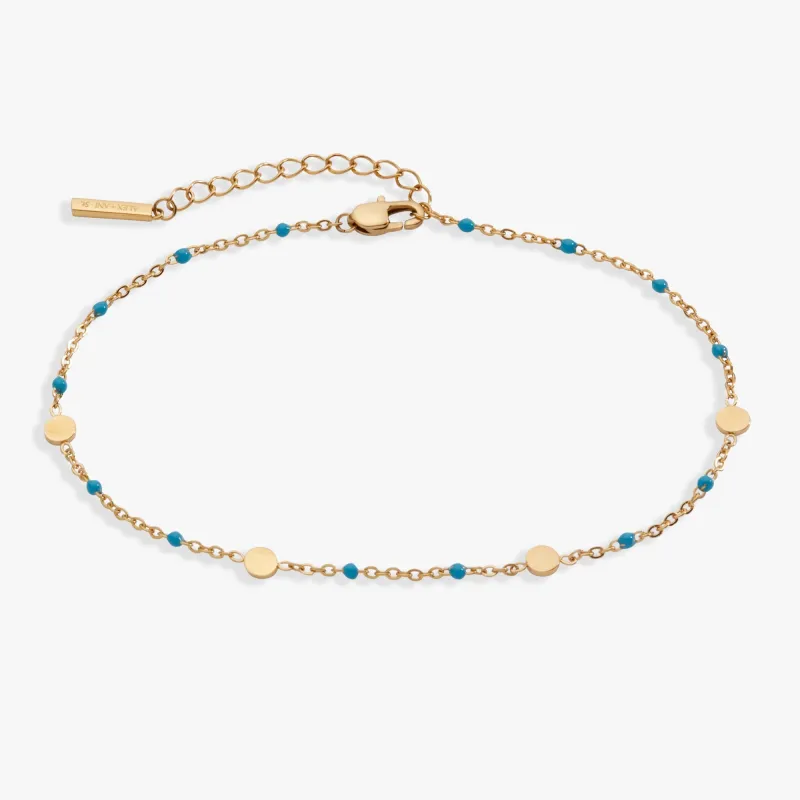 Turquoise Enameled Chain Coin Station Anklet made by Alex and Ani