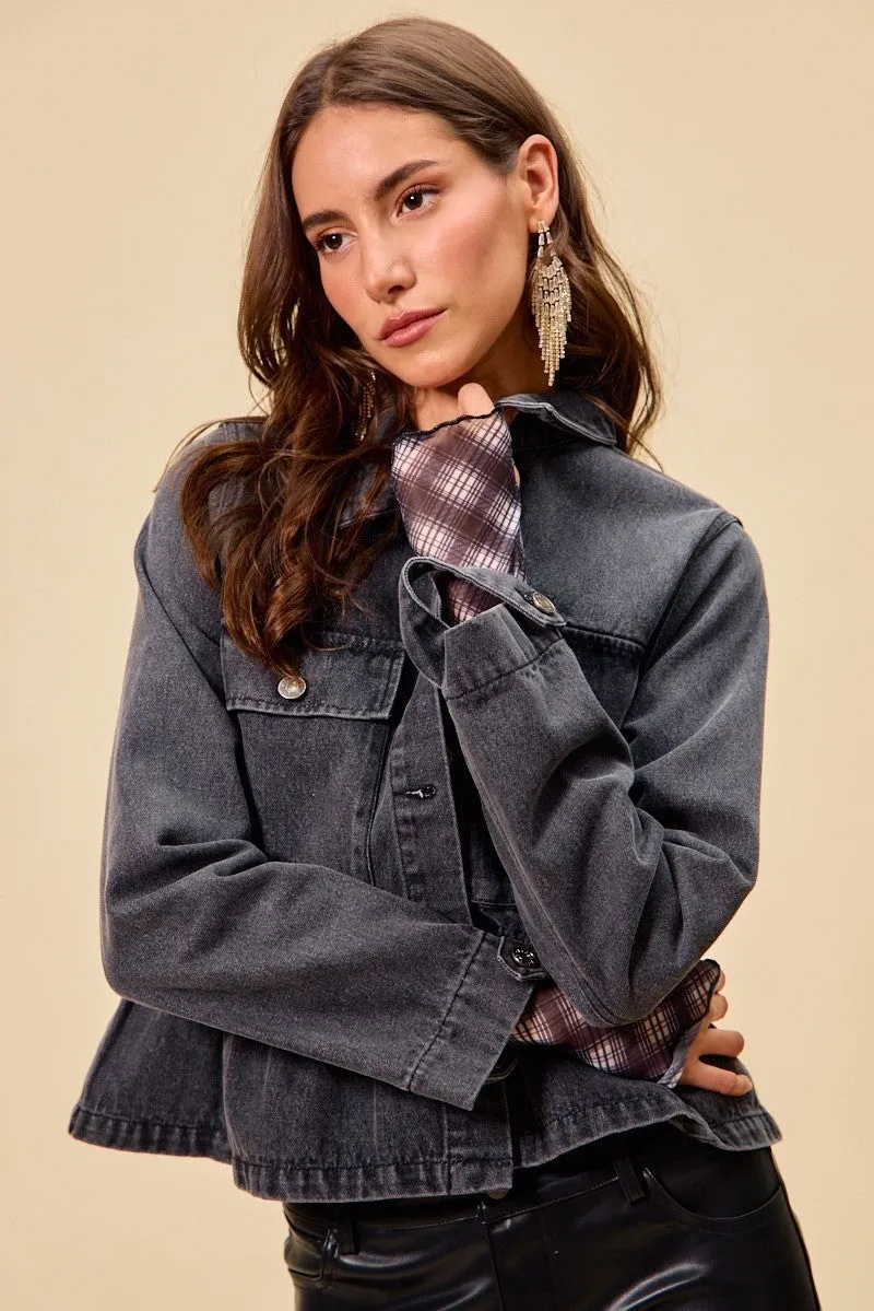 SO ME Denim Peplum Hem Front Button Jacket With Pockets sold by Zulily product image thumbnail 3