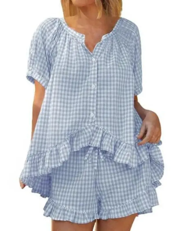 Miss Sparkling |Gingham Ruffle Pajama Set made by Zulily