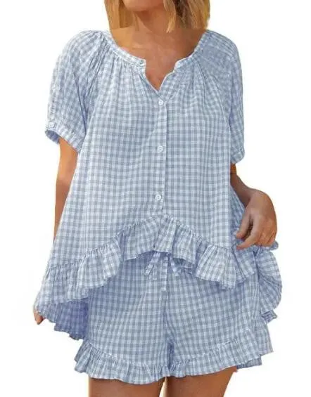 Miss Sparkling |Gingham Ruffle Pajama Set sold by Zulily