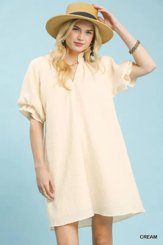 Umgee Linen Blend Ruffle Dress in Cream made by Zulily