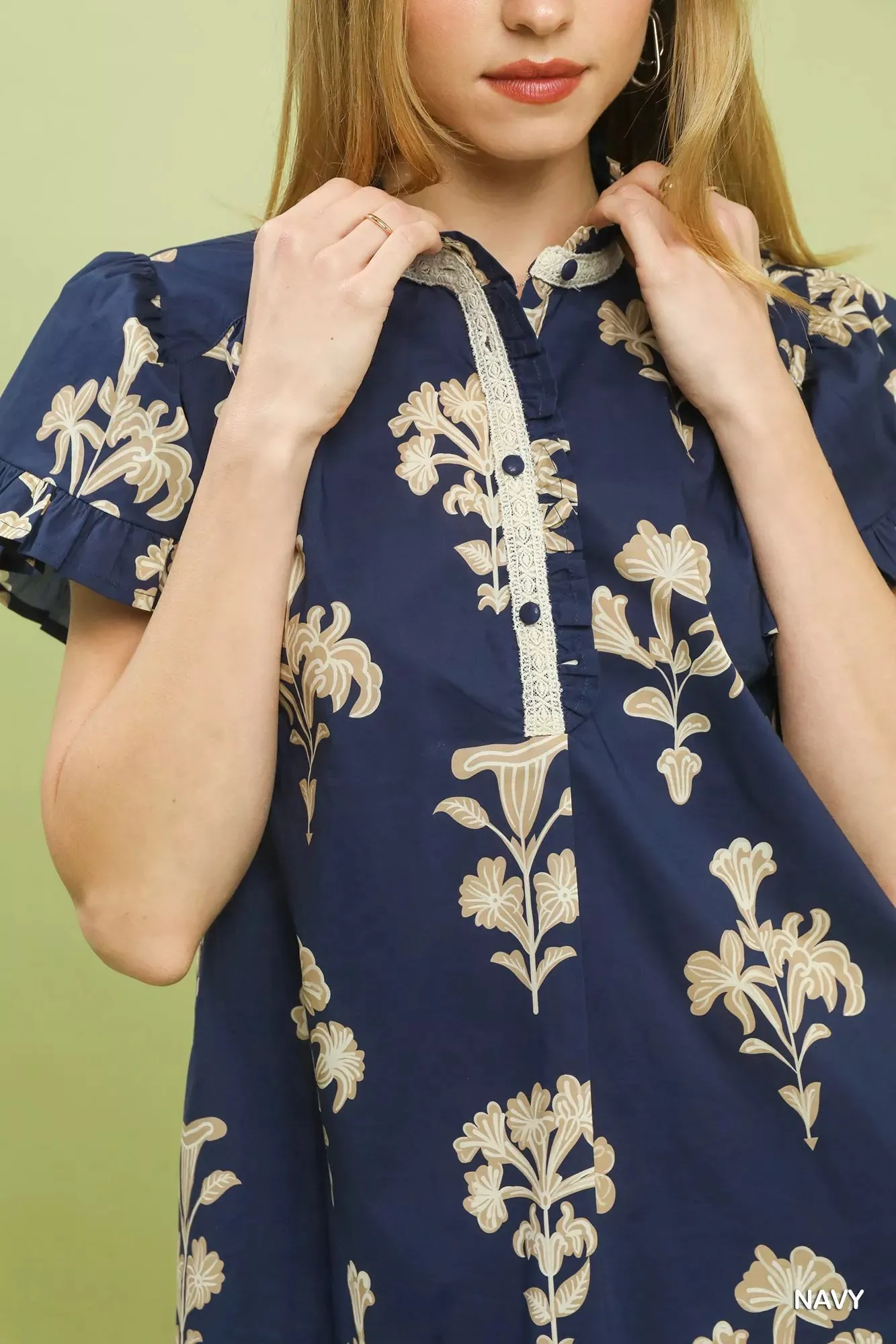 Umgee Floral Ruffle Sleeve Split-Neck Top sold by Zulily product image thumbnail 5