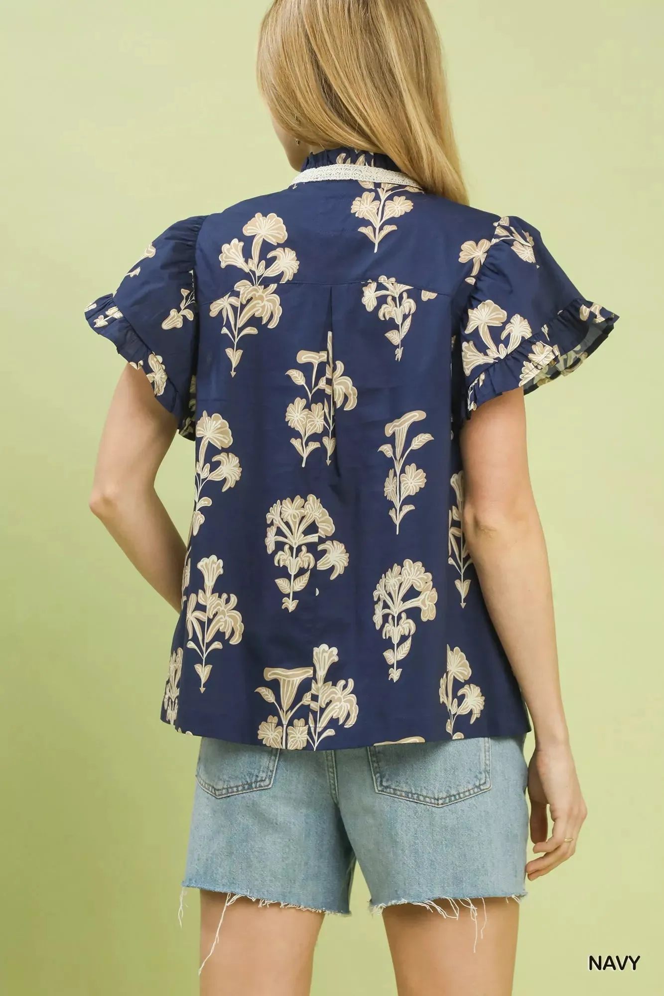 Umgee Floral Ruffle Sleeve Split-Neck Top sold by Zulily product image thumbnail 4
