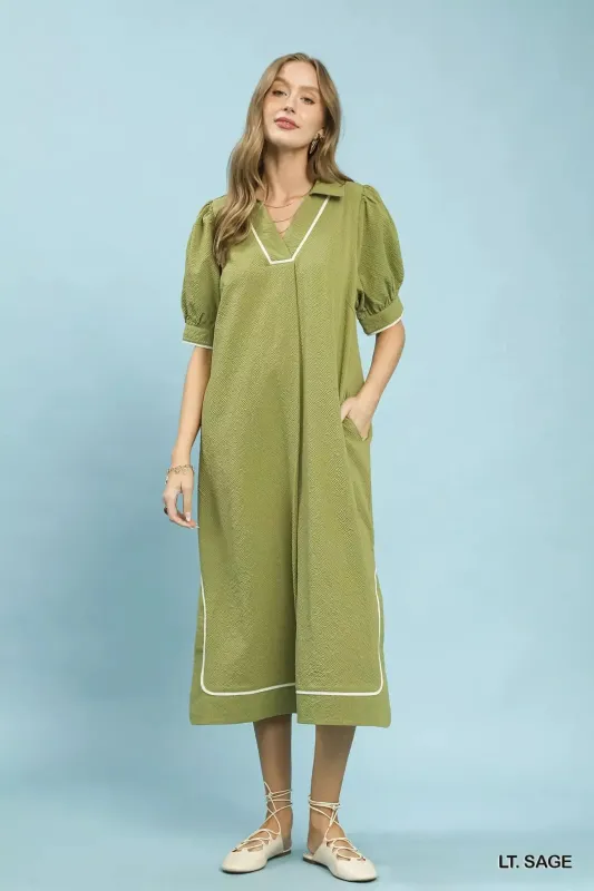 Umgee Seersucker Midi Dress with Contrast Trim made by Zulily
