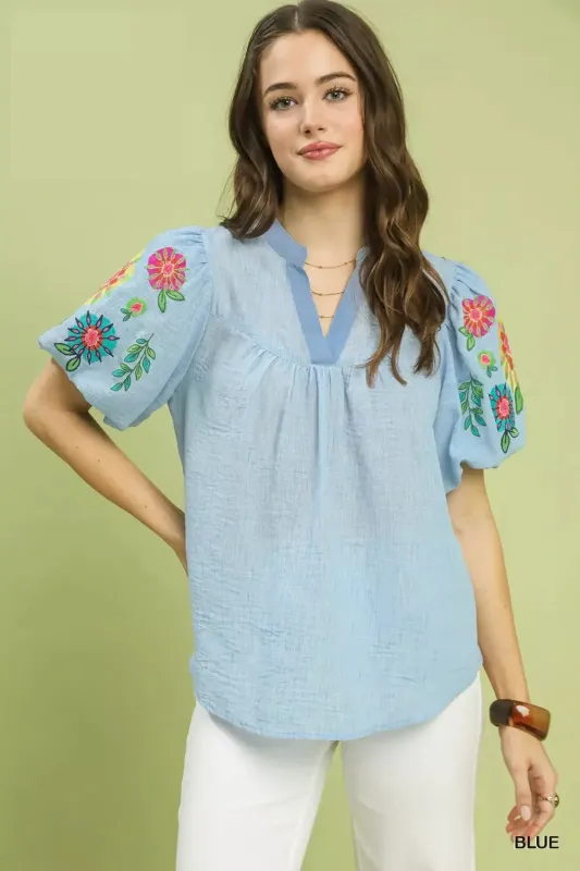 Umgee Embroidered Puff Sleeve Top made by Zulily