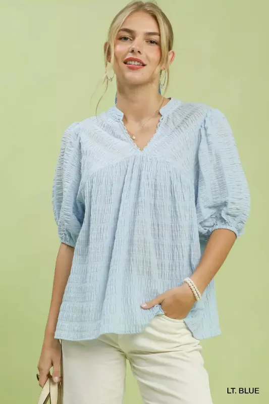 Umgee Textured Puff Sleeve Blouse made by Zulily