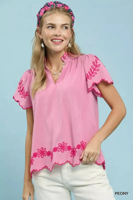 Umgee Embroidered Scallop Top made by Zulily