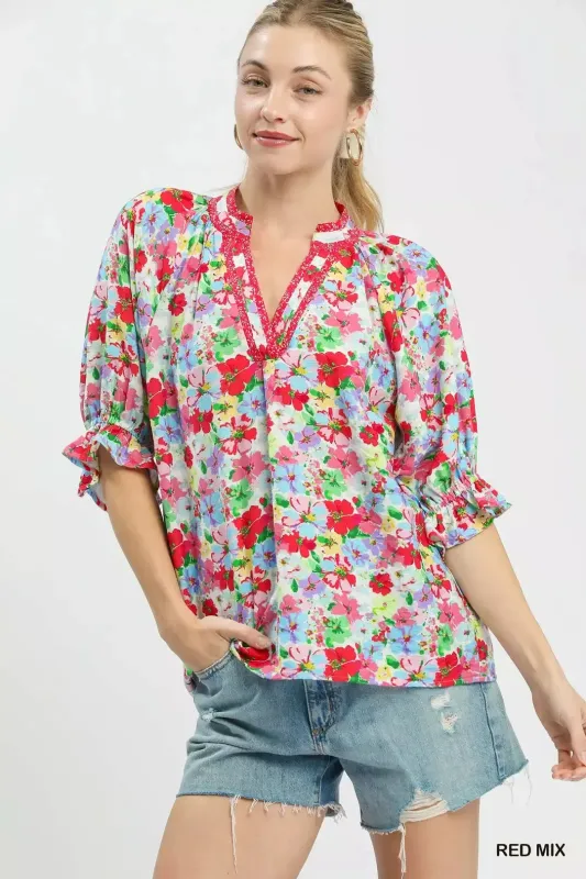 Umgee Mix Floral Print Ruffle Top made by Zulily