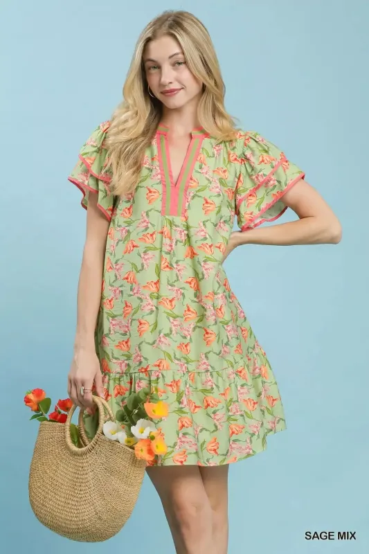 Umgee Floral Flutter Sleeve Tiered Dress made by Zulily