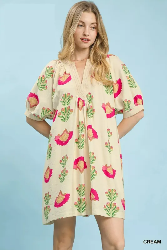 Umgee Abstract Print Mini Dress in Cream made by Zulily