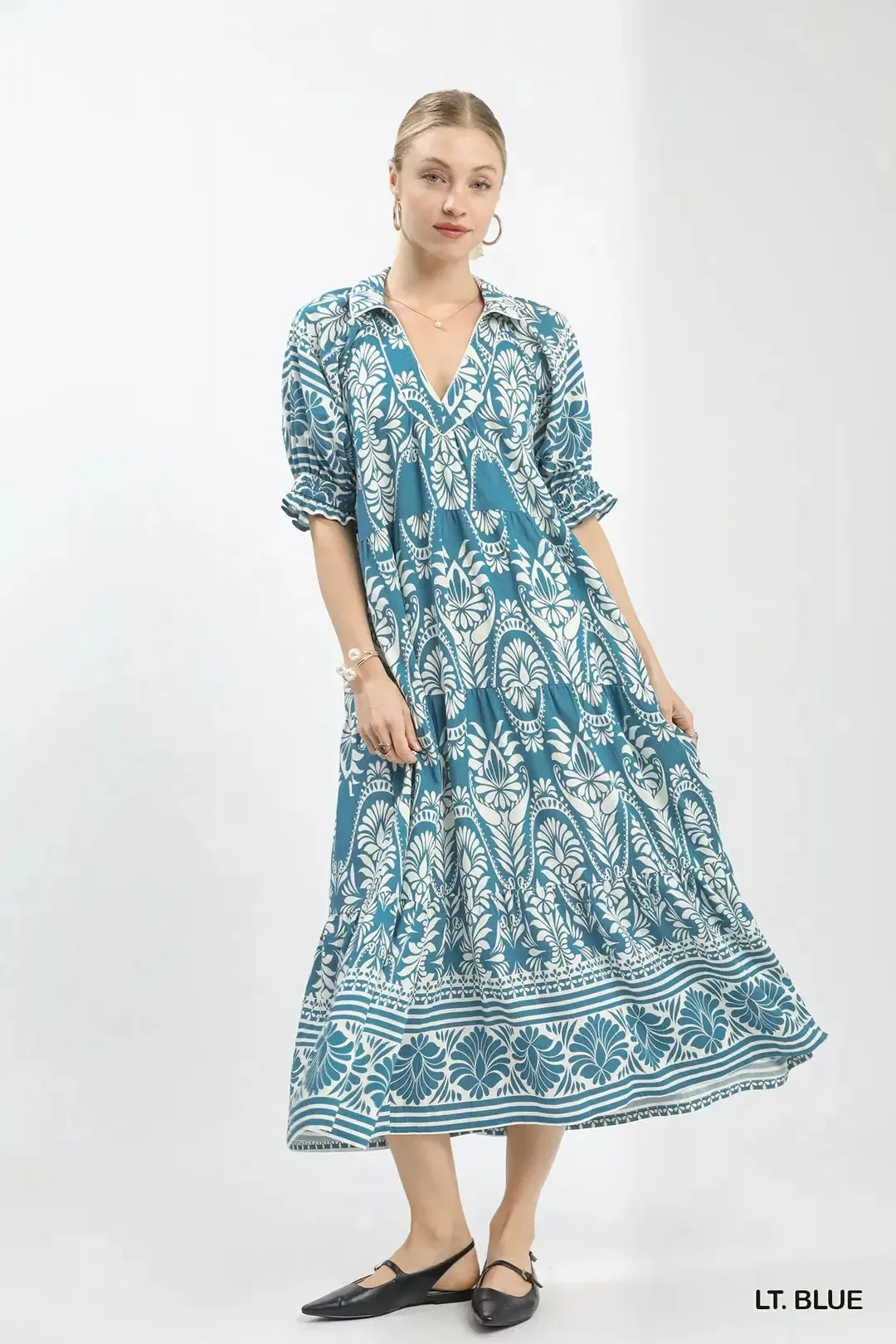 Umgee Two-tone Border Print Midi Dress sold by Zulily