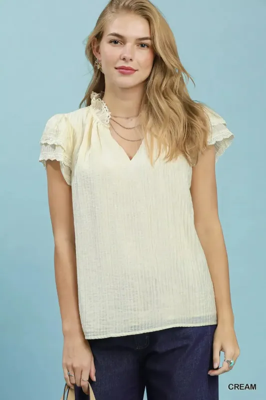 Umgee Lace Trim Ruffle Top made by Zulily