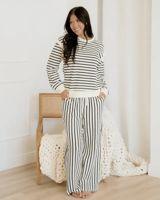 Talia Stripe Ruffle Trim Drop Shoulder Top Drawstring Loose Pant Set made by Zulily