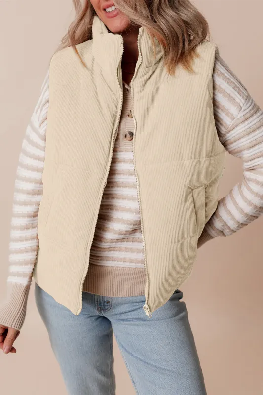 Scottie Solid Color Corduroy Puffer Vest Coat - Beige made by Zulily