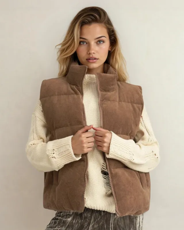 Scottie Solid Color Corduroy Puffer Vest Coat - Coffee made by Zulily