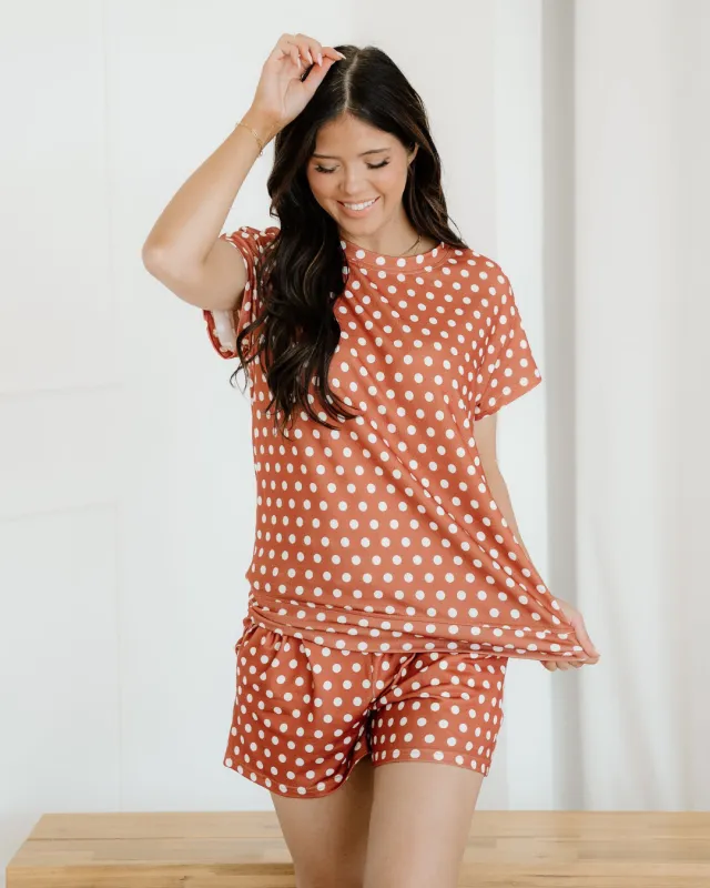 Paityn Polka Dot Print Short Set - Caramel made by Zulily