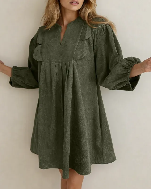 Micah Scallop Detail Pleated Corduroy Mini Dress - Green made by Zulily