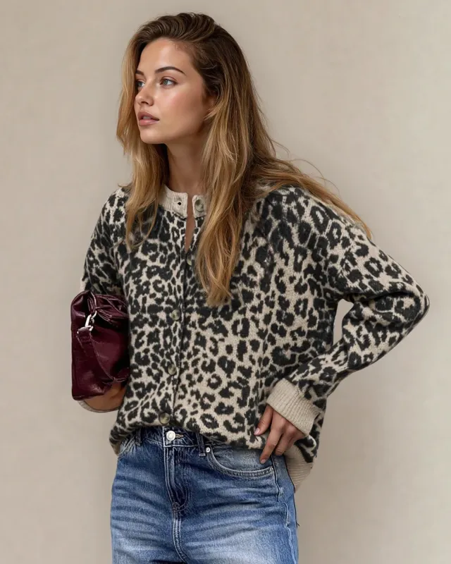Leopard Knitted Cardigan - Black made by Zulily