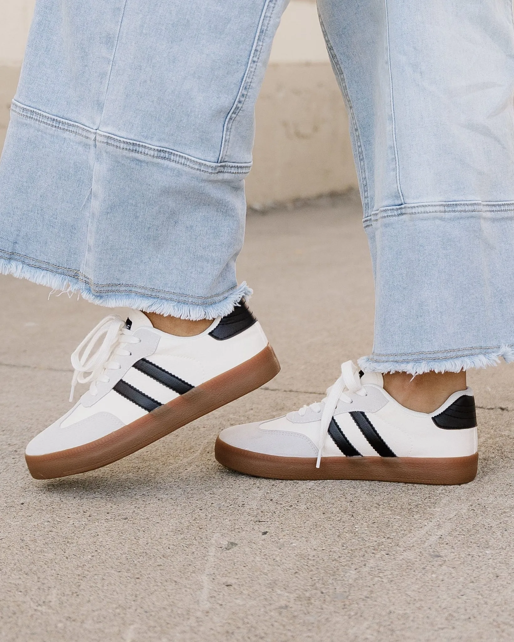 Leah Striped Lace Up Flat Sneakers sold by Zulily