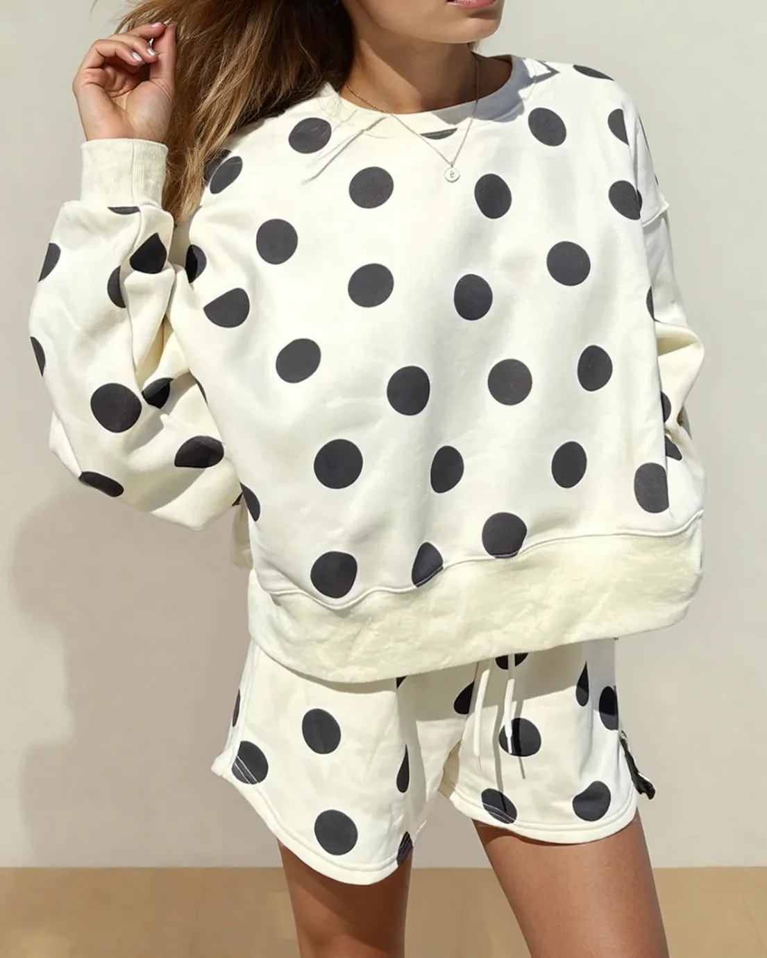 Kaylee Polka Dot Print Pullover Shorts Set - Cream sold by Zulily product image thumbnail 2